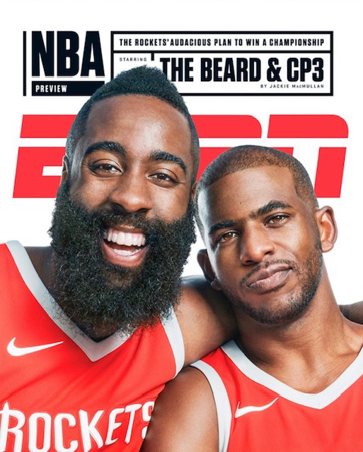 James Harden and Chris Paul styled by Summer Salah of VCI Artists for ESPN magazine